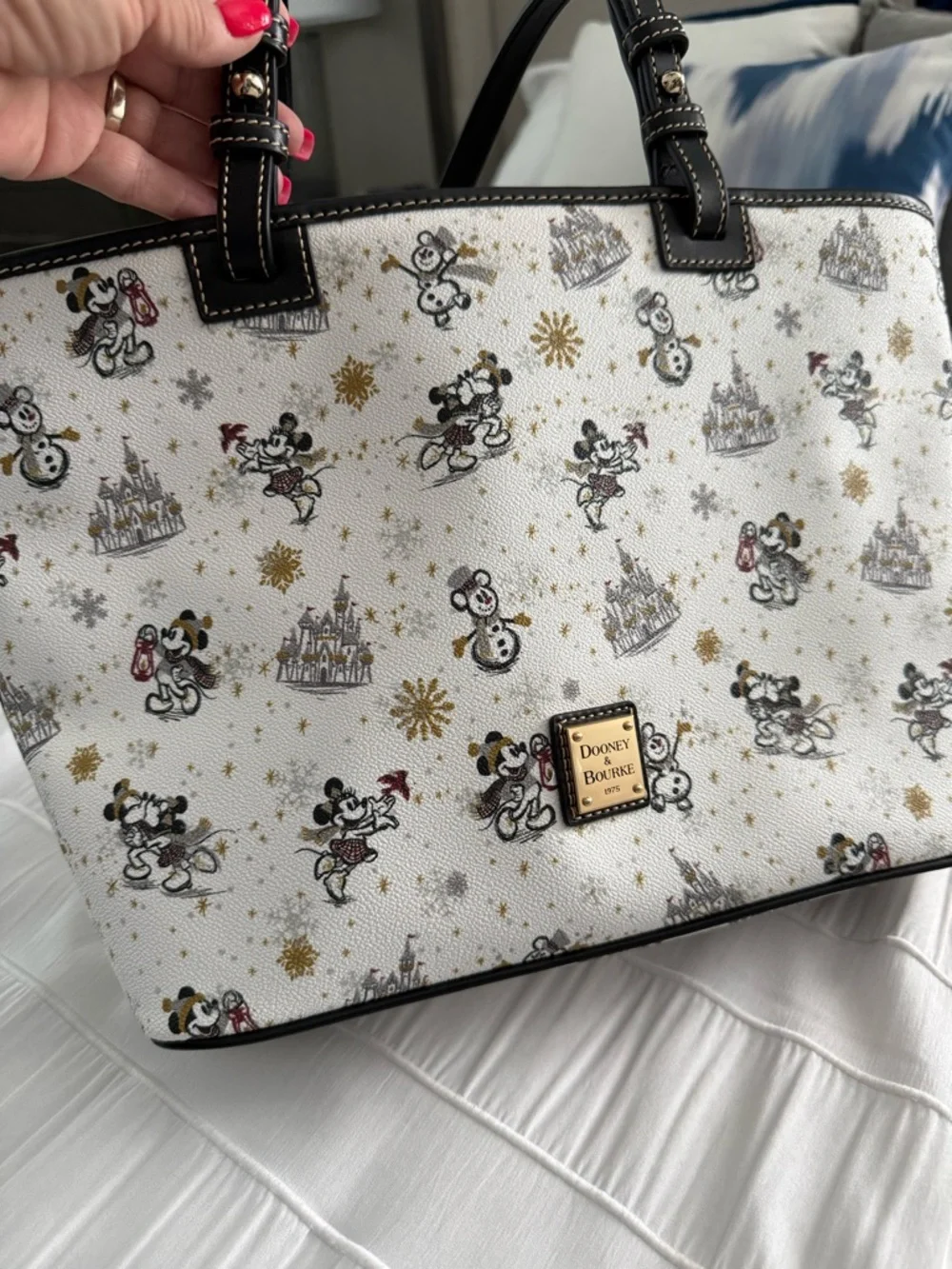 Dooney & Bourke White Mickey Mouse Print Tote with Black Trim LIKE NEW!